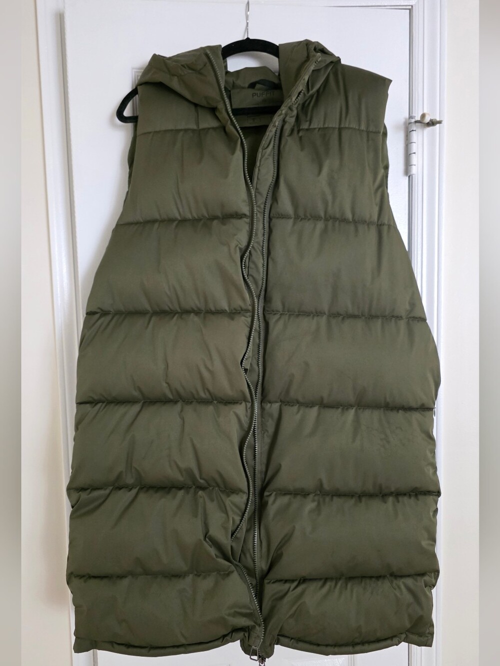 PUFFIT Winter Warmer Slim Long Puffer Hooded Vest - Olive